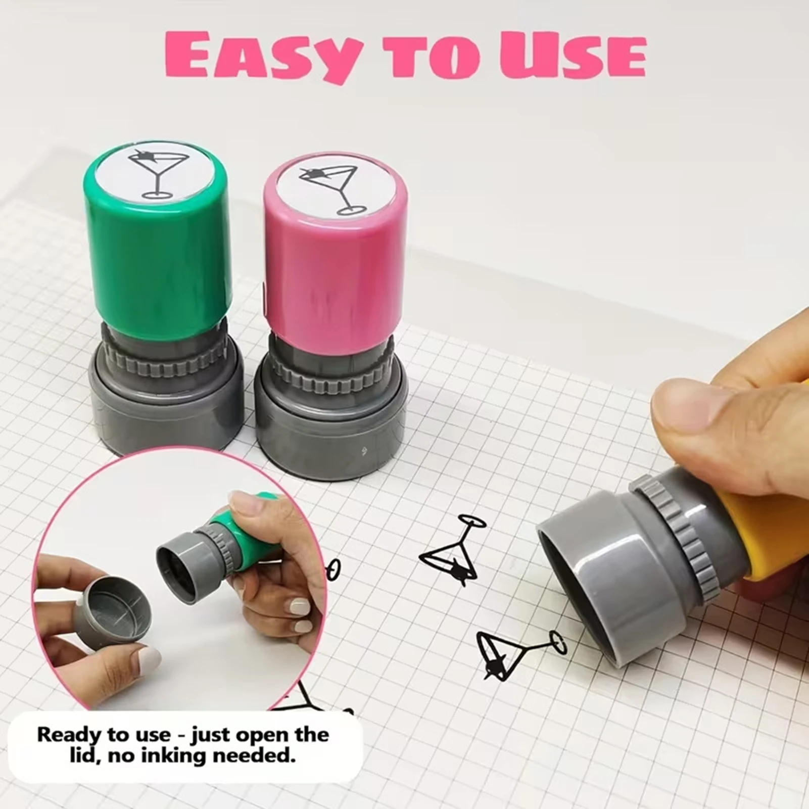 Self Inking Cocktail Napkin Stamp Martini Cocktail Pattern Rubber Stamp for Wedding Bar Party DIY Craft Decoration
