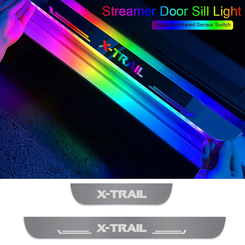 Projector Lamp for Nissan X-Trail Car Front Rear Door Sill Atmosphere Streamer Entry Pedal USB Charging Decorative Accessories