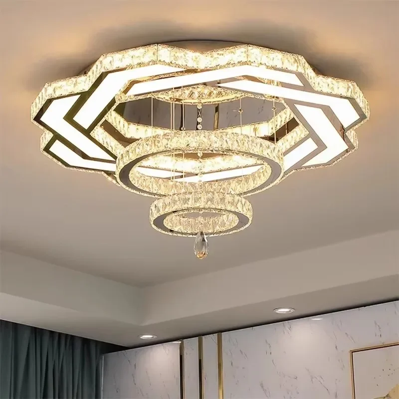 

Modern minimalist luxury crystal lamp circular living room bedroom ceiling light