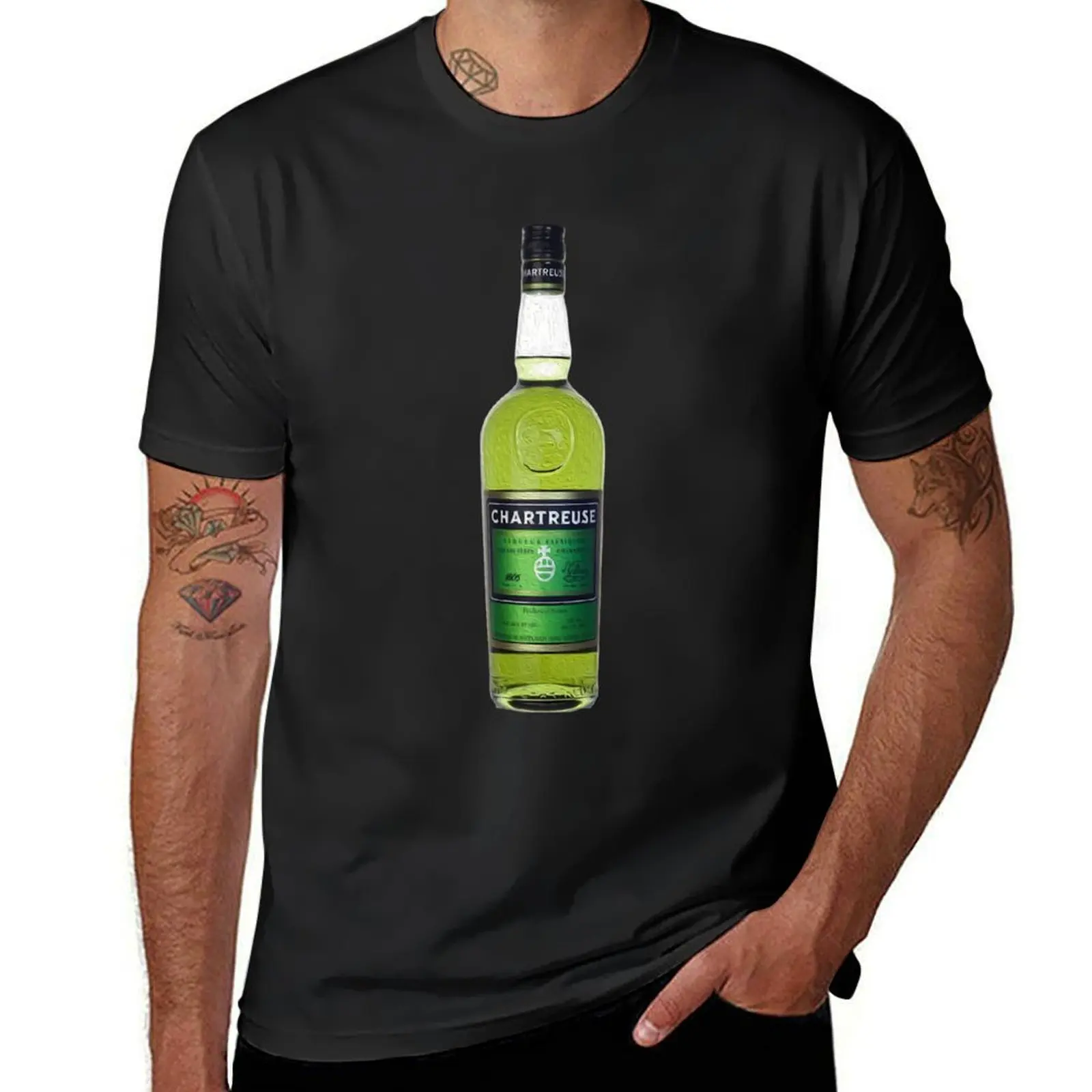 

Green Chartreuse Bottle Oil Painting T-Shirt rapper graphic tees blue lock sports fans clothes Short sleeve tee men