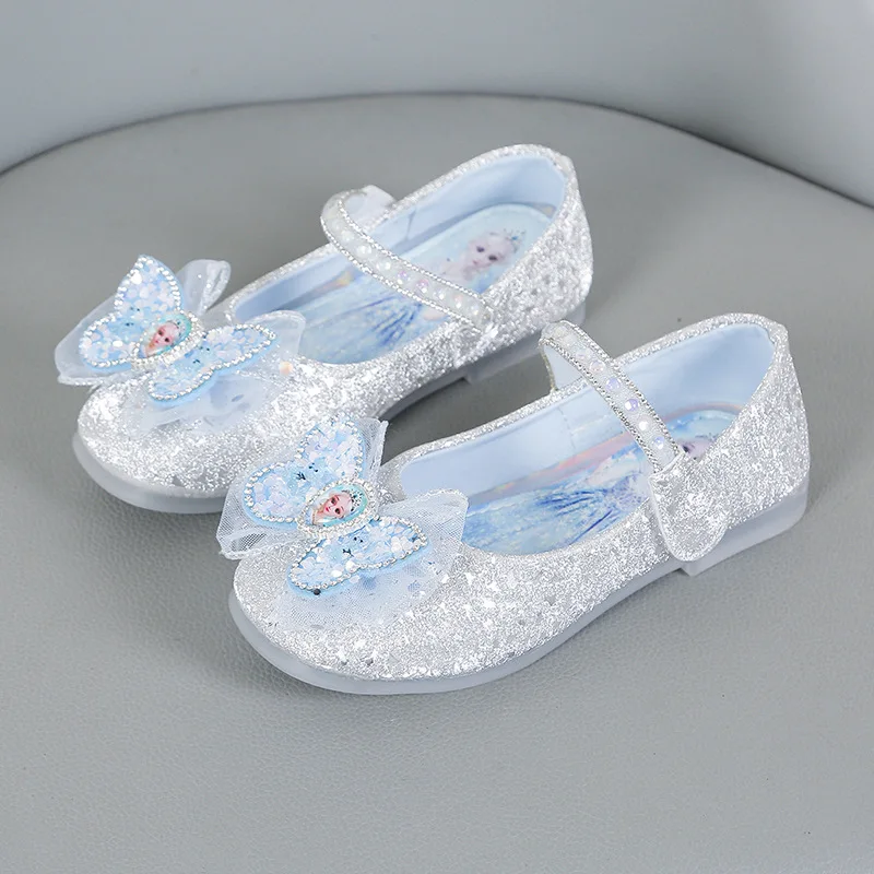 Disney Frozen Princess Elsa Cartoon Soft Sole Sandals Baby Girl Princess Crystal Shoes Children Flat Girl Shoes Size 23-34