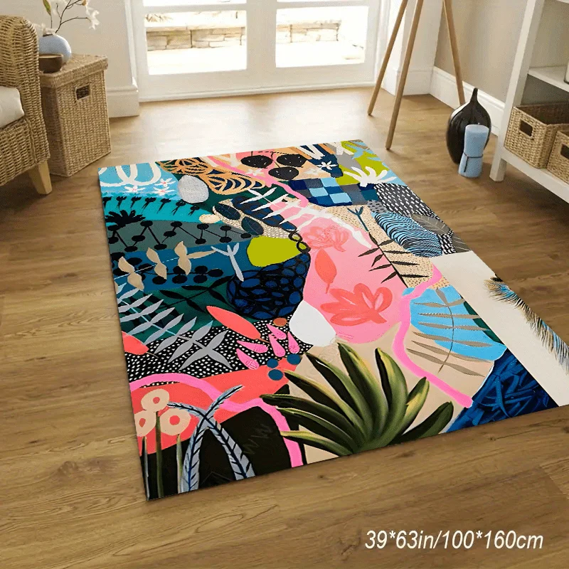 VIKAMA Boho Abstract Jungle Indoor Rug Vibrant Exotic Leaf Floral Art Pattern Non‑Slip Stain‑Resistant Washable Floor Mat Home