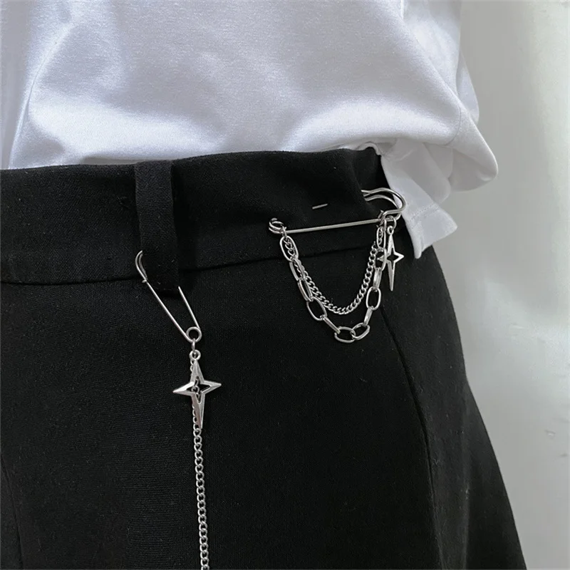 Korean Style Metal Butterfly Chain Brooch For Women Men Suit Decoration Tassel Chain Metal Beads Pin Cloth Jewelry Accessories