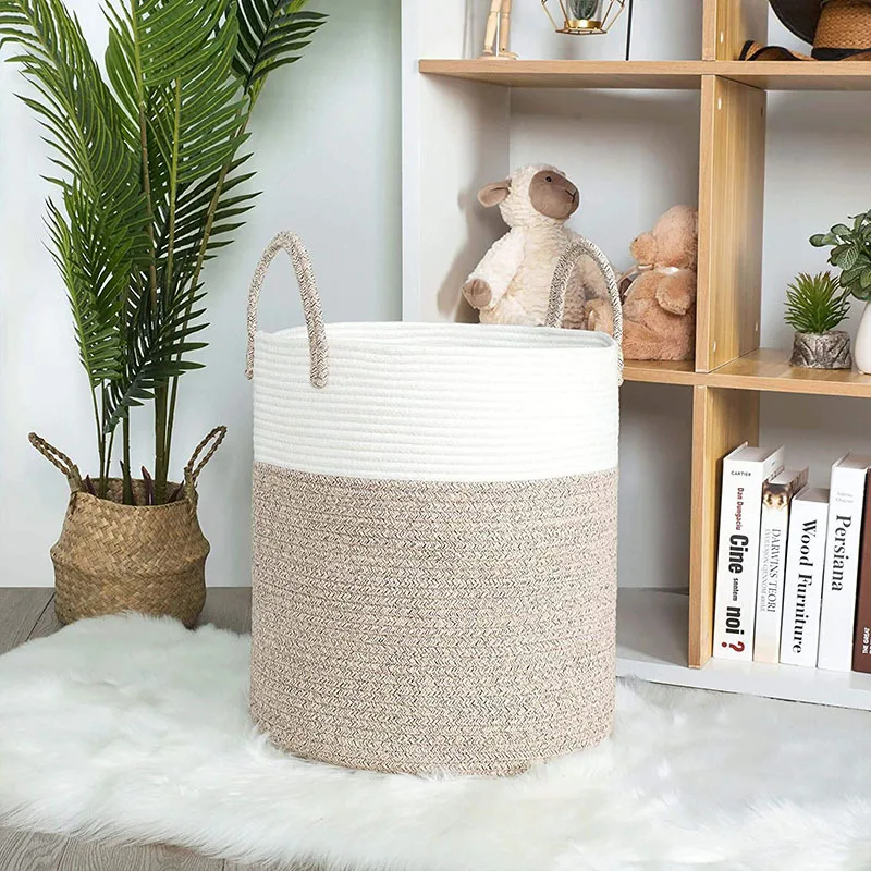 

Large Cotton Foldable Woven Rope Basket Baby Laundry Hampe Basket for Living Room, Laundry, Nursery, Pillows, Baby Toy chest