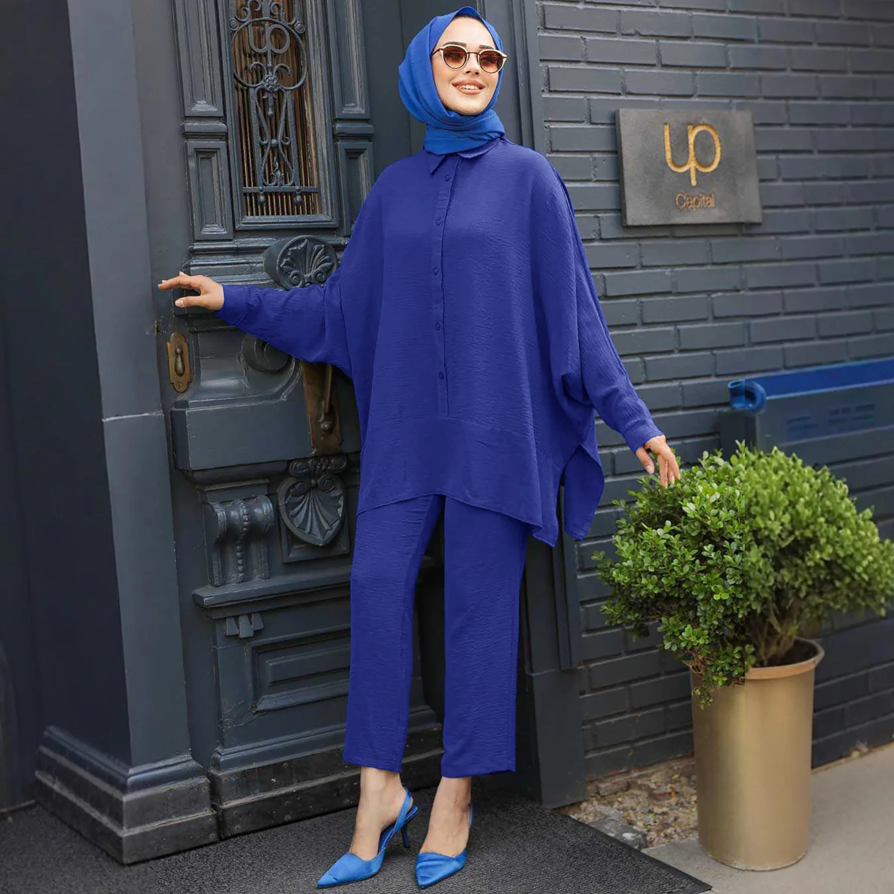 Casual Women Long Sleeve Tops and Pants 2 Piece Set Muslim Outfits Turkey Kaftan Abaya Islam Clothing Shirt Trousers Ensembles