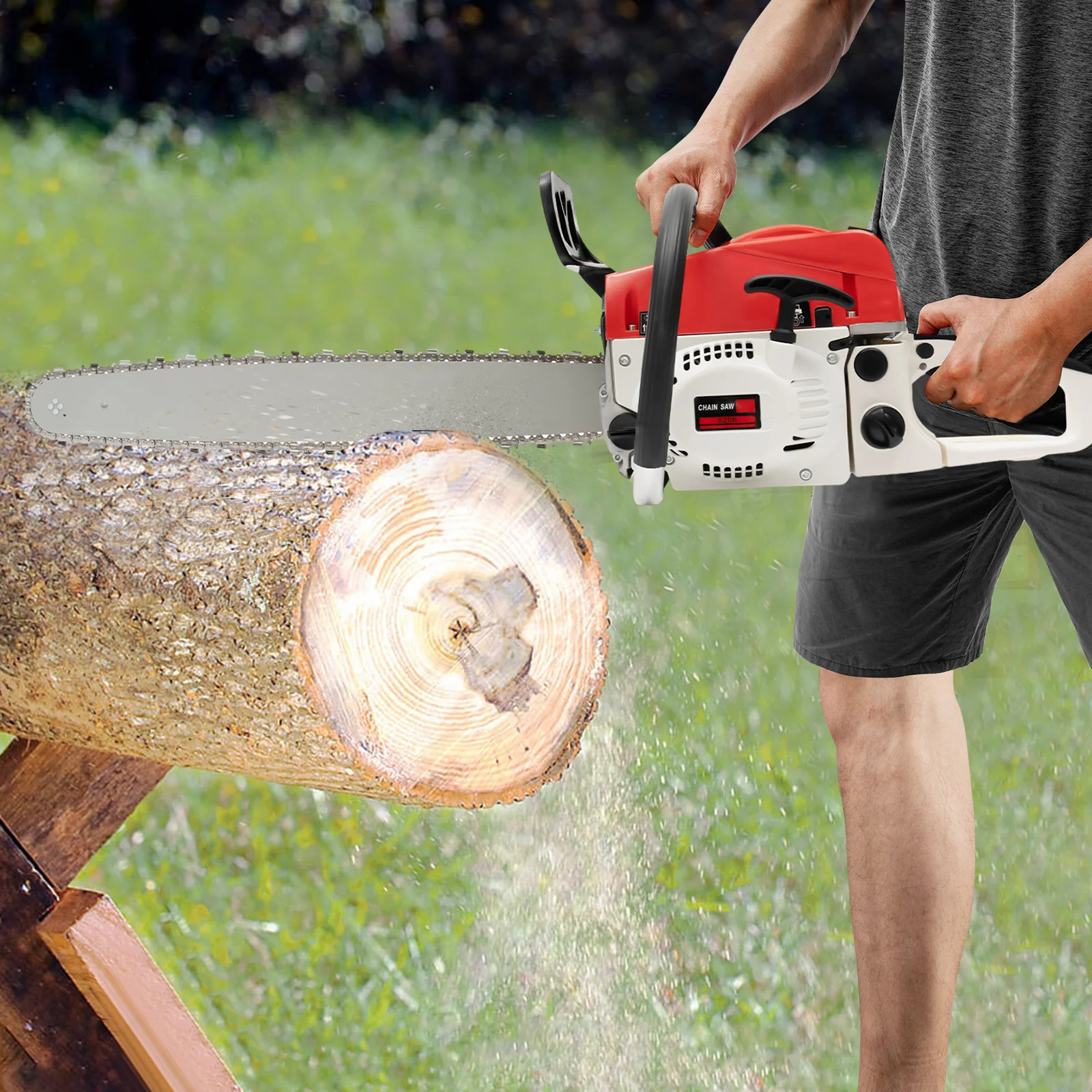 

Pro Handheld Gas-powered Chainsaw, 7500rpm, 52CC 2 Stroke Gasoline Chain Saw Set for Cutting Wood