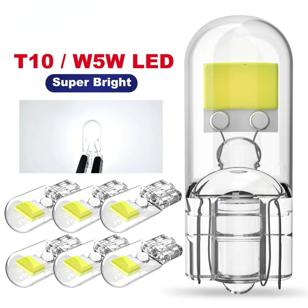 2/6x W5W T10 Led Bulbs Canbus W5W Sapphire COB Drive-Free Led Wedge Bulb 6000K 168 194 Led 5w5 Car Interior Dome Reading Bulb