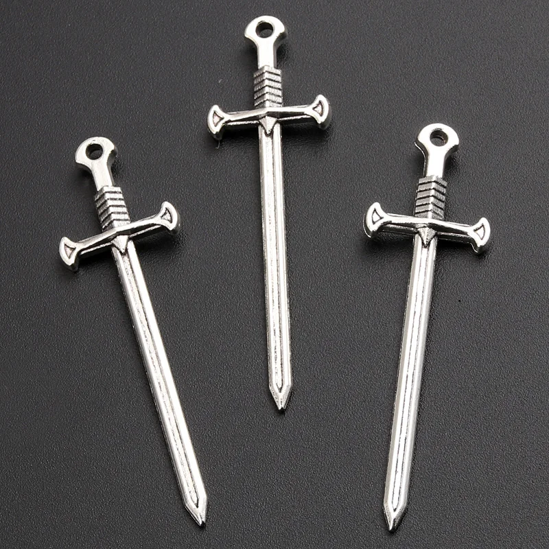 20pcs Silver Color 54.5x16mm Sword Charms Longsword Weapon Pendant Fit DIY Handmade Jewelry Making Metal Alloy Accessories