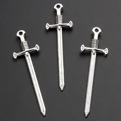 20pcs Silver Color 54.5x16mm Sword Charms Longsword Weapon Pendant Fit DIY Handmade Jewelry Making Metal Alloy Accessories