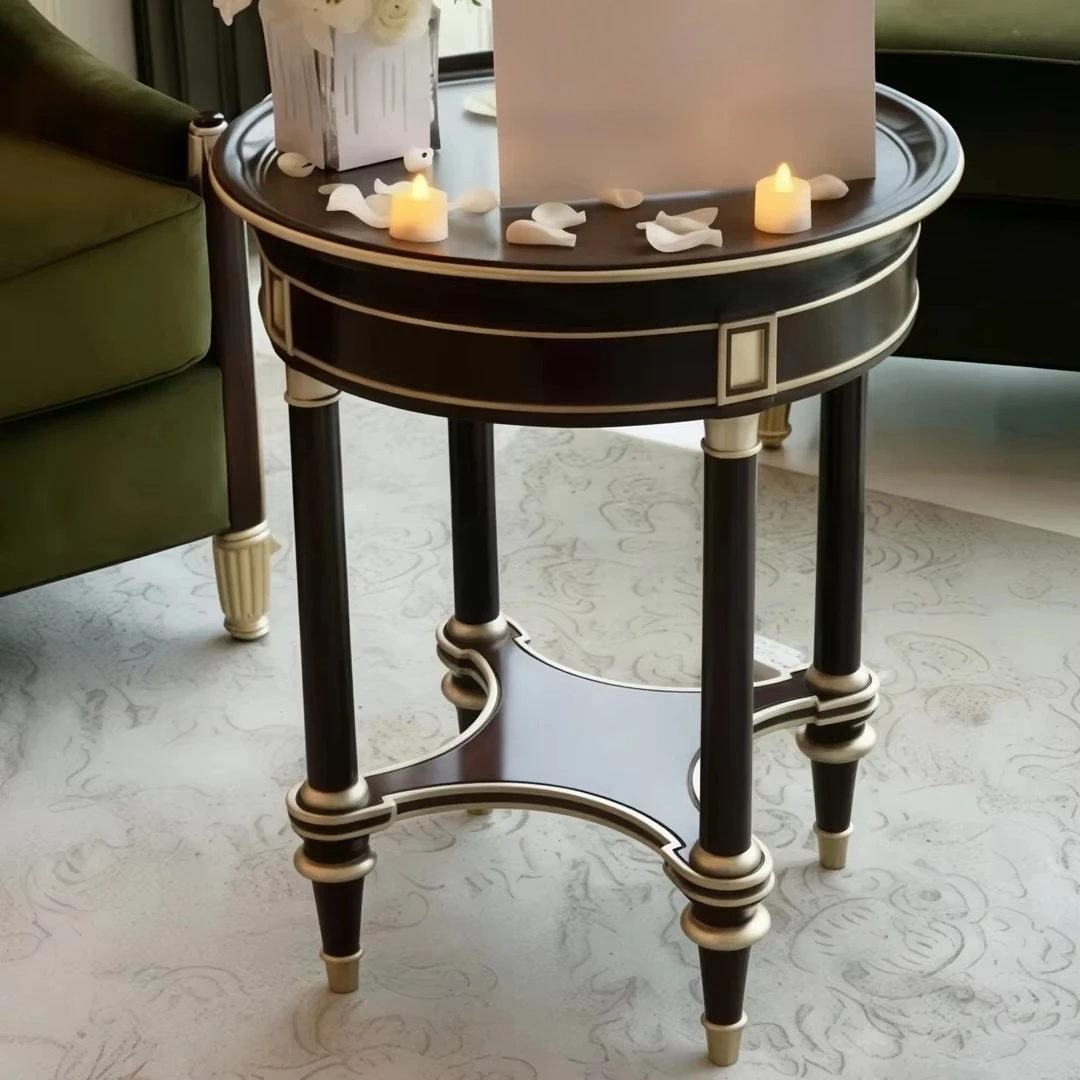 Retro wood double corner side table gold decoration living room home