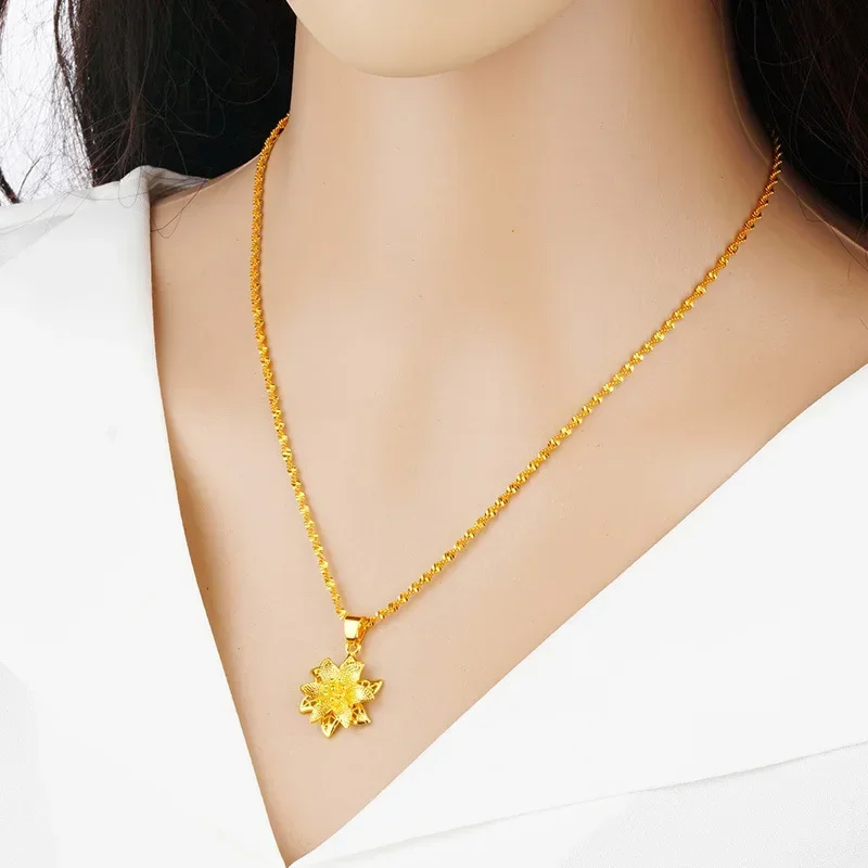 

24K 9999 Real Gold Yellow Gold Lily Pendant, Perfect for Adding a Touch of Elegance