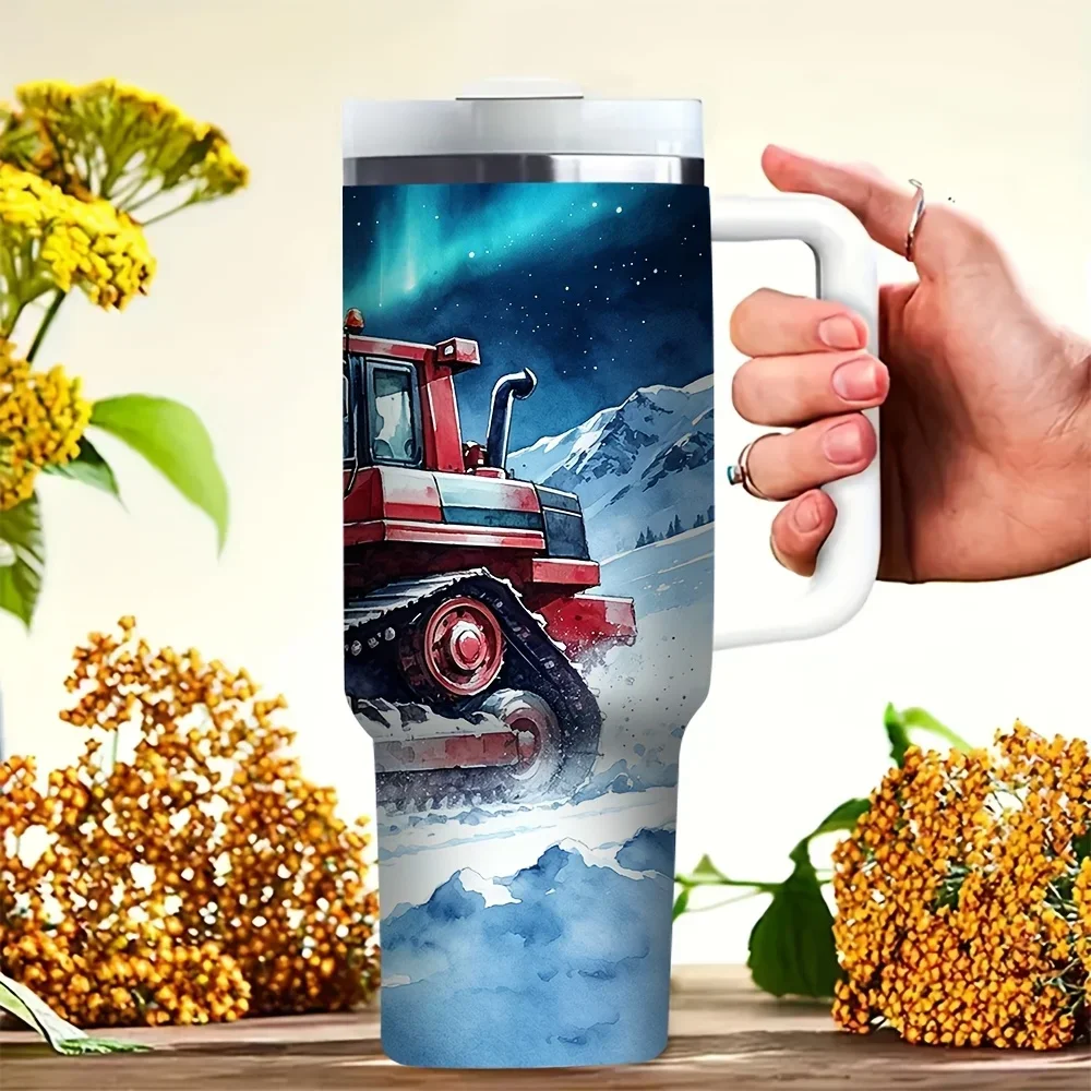 40Oz Tumbler with Handle, Dozer Life Snow Bulldozer Print, Suitable for Construction Enthusiasts And Bulldozer Fans, Holds Hot And Cold Drinks, Great for Outdoor Camping Daily Commute Travel Activities