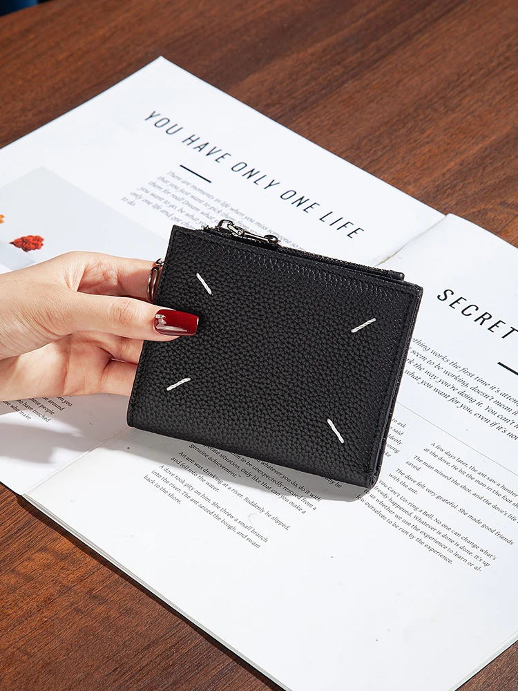 Ultra-Thin Short Leather Wallet Multi-Card Slot Top Layer Cowhide Student Friendly Simple Design Currency Clip Zero Pocket