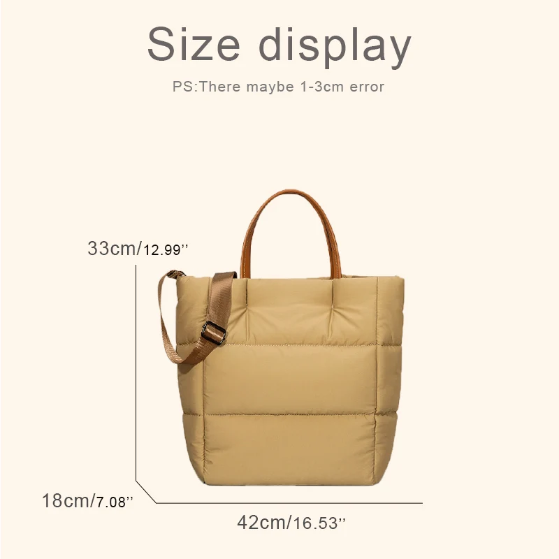 Korean Casual Puffer Tote Bags For Women Luxury Designer Handbag And Purses 2024 New In Polyester Embroidery Top Handle Shoulder