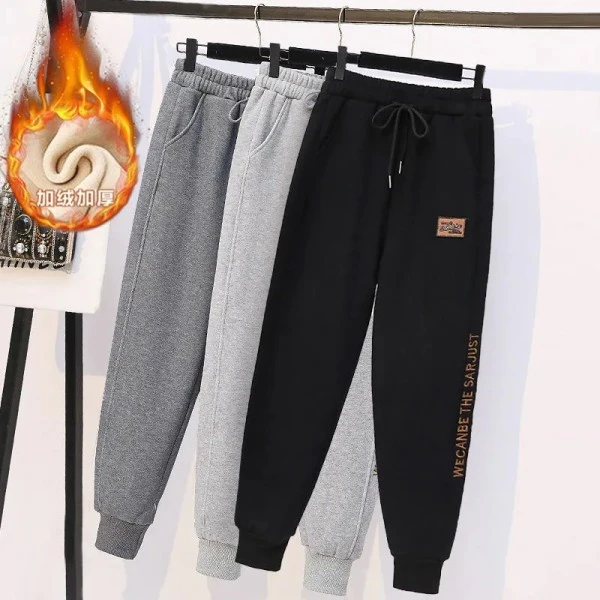 Thickened Fleece Casual Harlan Pants Women's Outerwear Large Size Cuffed Sports Sweatpants Korean Style Spring Autumn Winter
