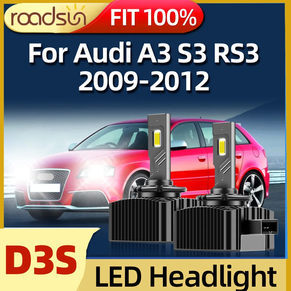 Roadsun LED Car Headlight D3S Auto Bulbs HID Lamp 6000K Brighter Fit For Audi A3 S3 RS3 2009 2010 2011 2012