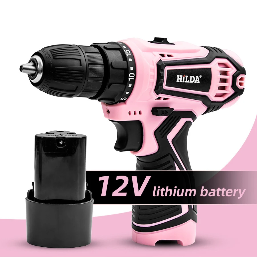 HILDA Electric Drill 12V Cordless Drill Electric Screwdriver Mini Wireless Power Driver DC Lithium-Ion Battery