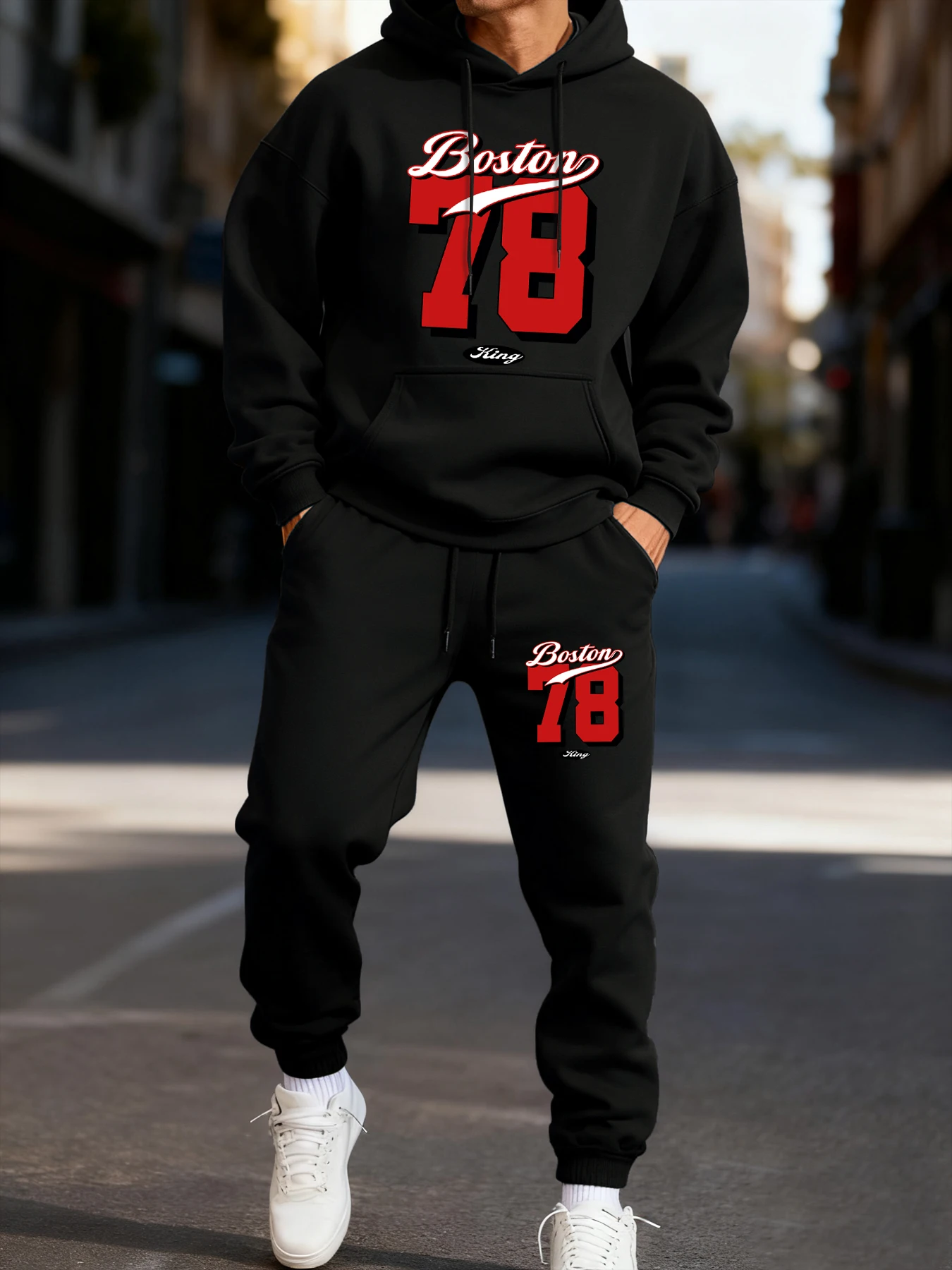 Boston Number 78 Print Men'S Hoodie Set Autumn Casual Two Pices Sets Winter Sporty Clothing Long-Length Autumn Fashion Clothes