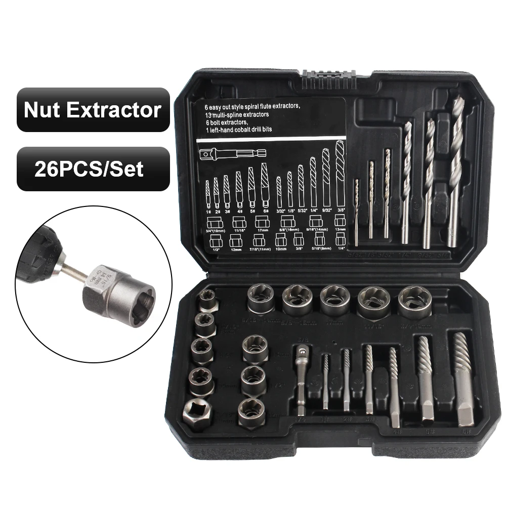 Hand Tools Kit Car Repair Tool Accessory Bolt Nut Removal Socket Tool Bolt Nut Remover Nut Extractor Damaged Screw Extractor