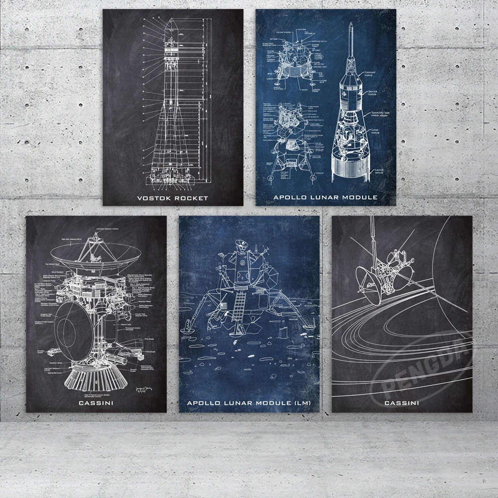 Apollo Lunar Constructions Vostok Rocket Geometric Posters Canvas Wall Art Pictures Home Decor Paintings Living Room Decoration