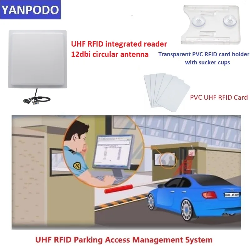 Yanpodo Integrated Long range UHF RFID Reader 1-15m built-in 12dbi gain Antenna Relay USB TCP IP Interface for Access Control