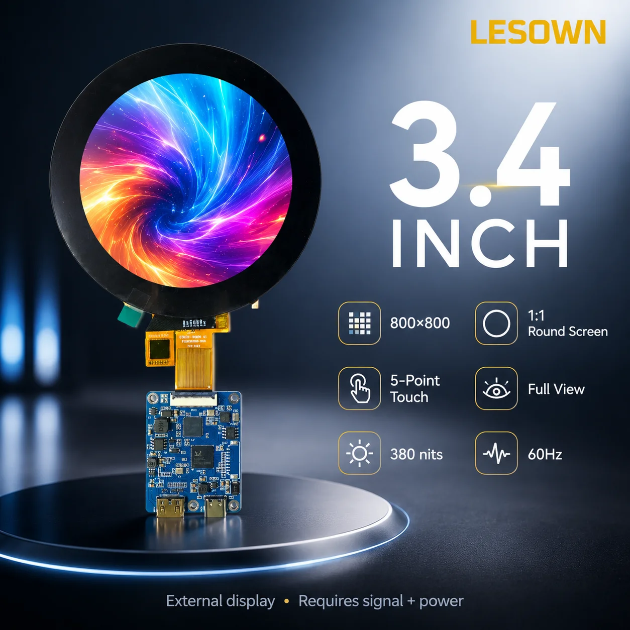 LESOWN 3.4 inch 800x800 Square Touch Monitor Panel Kit GX-H2M30P8118 miniHDTV No Driver Needed for PC Water Cooling