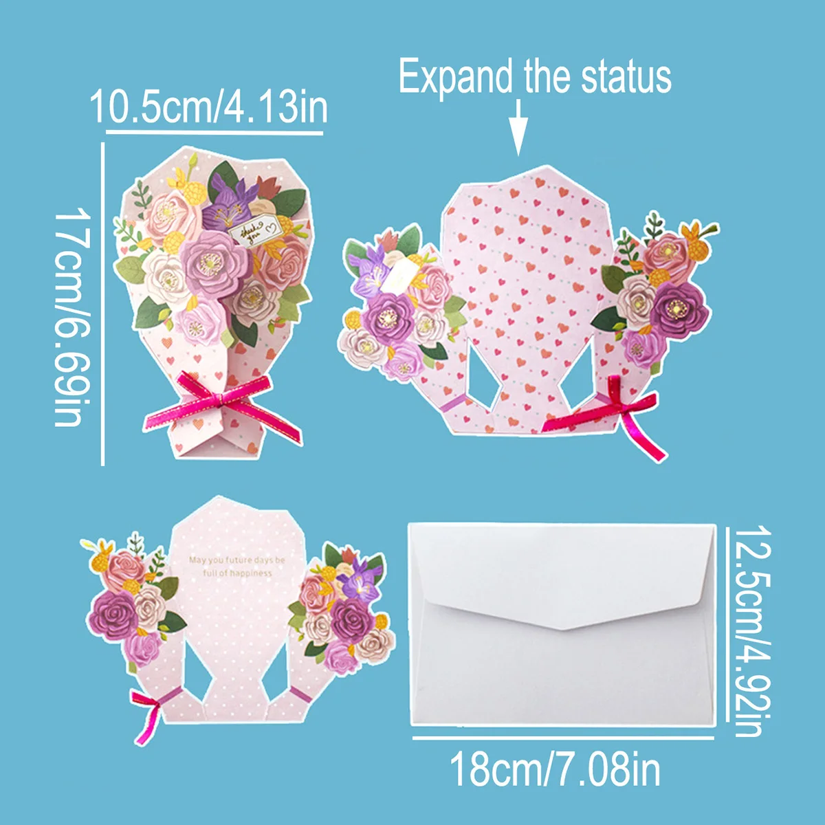 3D Bouquet Foil-Stamped Mother's Day Card, Handmade Paper Flower Carved Card for Mom, Greeting Thank You Card Includes Envelope