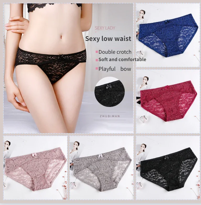 

Summer Lace Erotic Transparent Ladies Sexy Hollow Bow Panties High Quality Modal Brief Middle Waist Cozy Lady Shorts Elegant New