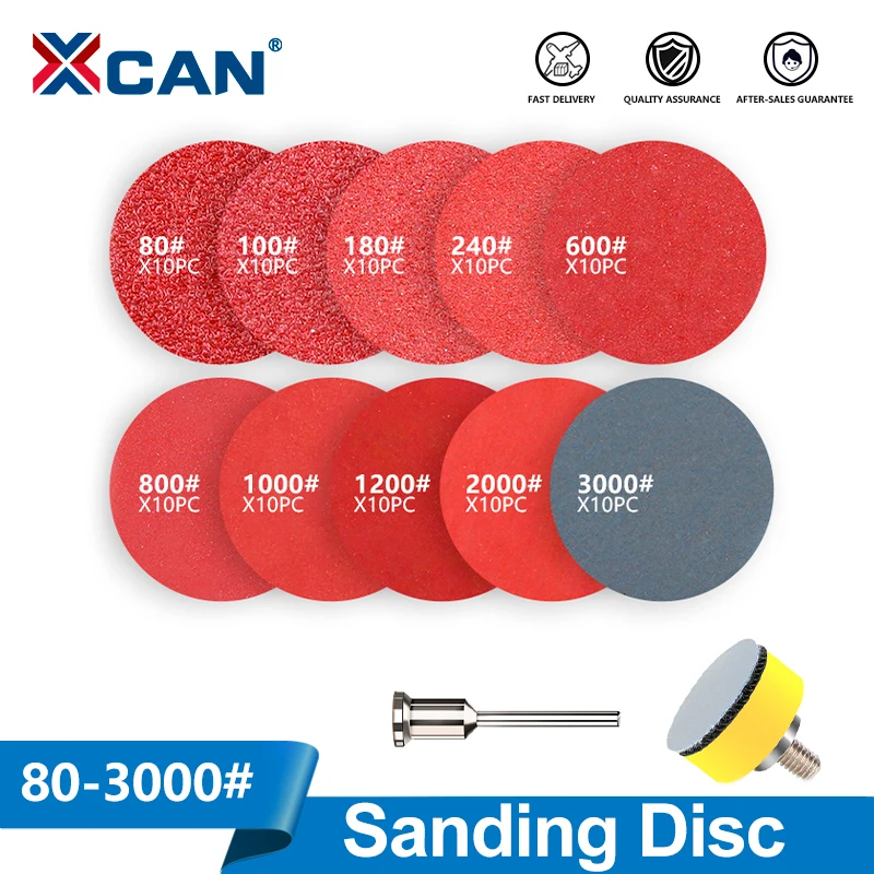 XCAN 52/102pcs Sanding Discs Pad Kit 1 inch 80-3000 Grit Polishing Wheel Wood Sanding Paper Set for Dremel Rotary Tool