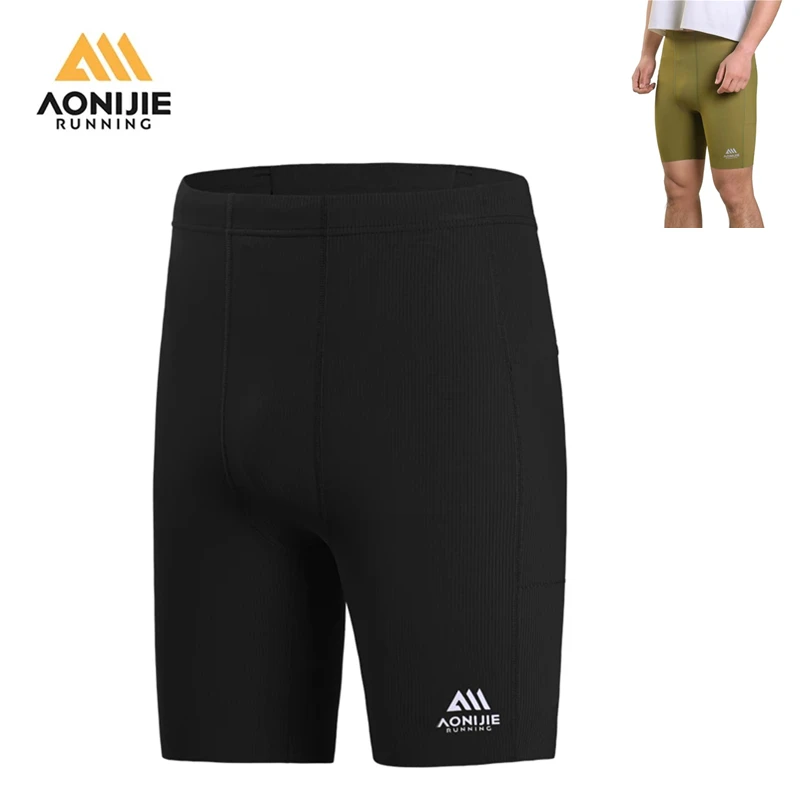 AONIJIE FM5255 High Elastic Compression Shorts Quick Dry Breathable Running Short with Pocket for Fitness Training Yoga Practice