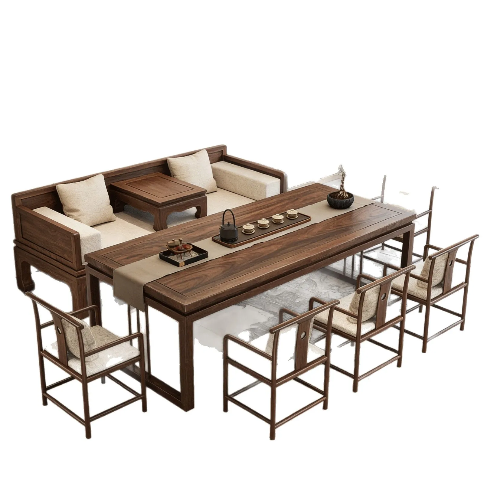 

Yjq walnut solid wood tea table new Chinese tea table and chair combination solid wood desk mortise coffee table