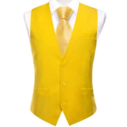 New Light Yellow Men Vest Wedding Solid Silk Waistcoat Neck Tie Hanky Cufflinks Set for Male Suit Business Party Designer Gifts