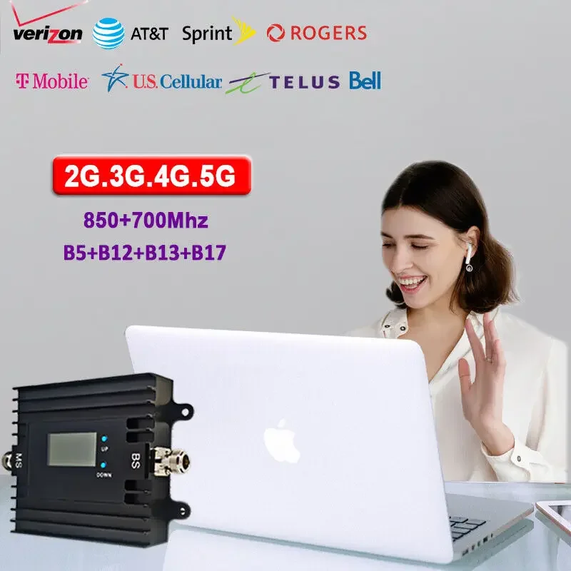 Smart LCD &   App Managed Cell Phone Amplifier for USA Canada 5G 4G Cellular Booster B5 B12 B13 B17 Supports GSM 3G Networks
