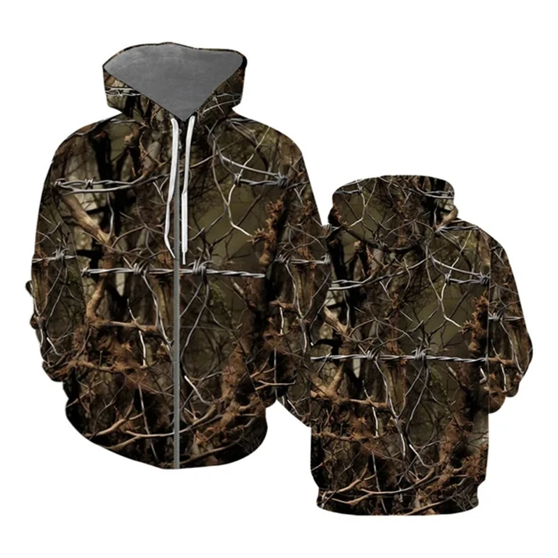 Men's Hoodies Forest Camouflage Graphic Outdoor Spring Streetwear Casual Oversized Hooded Sweatshirts Zipper Pullovers