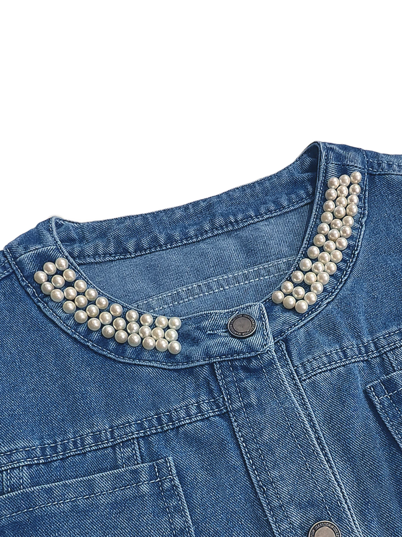 Veste en jean courte grande taille pour femme, Design en dentelle perlée, élégante, confortable, surdimensionnée