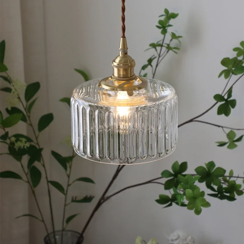 

Nordic Minimalist Glass Pendant Lights with Brass E27 Base Bedside Kitchen Japanese Hanging Lamp Island Decoration Luminaria