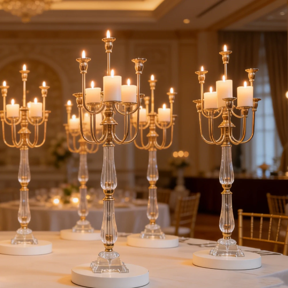 70/80/90/100cm New style Acrylic crystal Road Lead 8 heads Gold Candelabra Wedding Decor Table Centerpieces Candle Holder