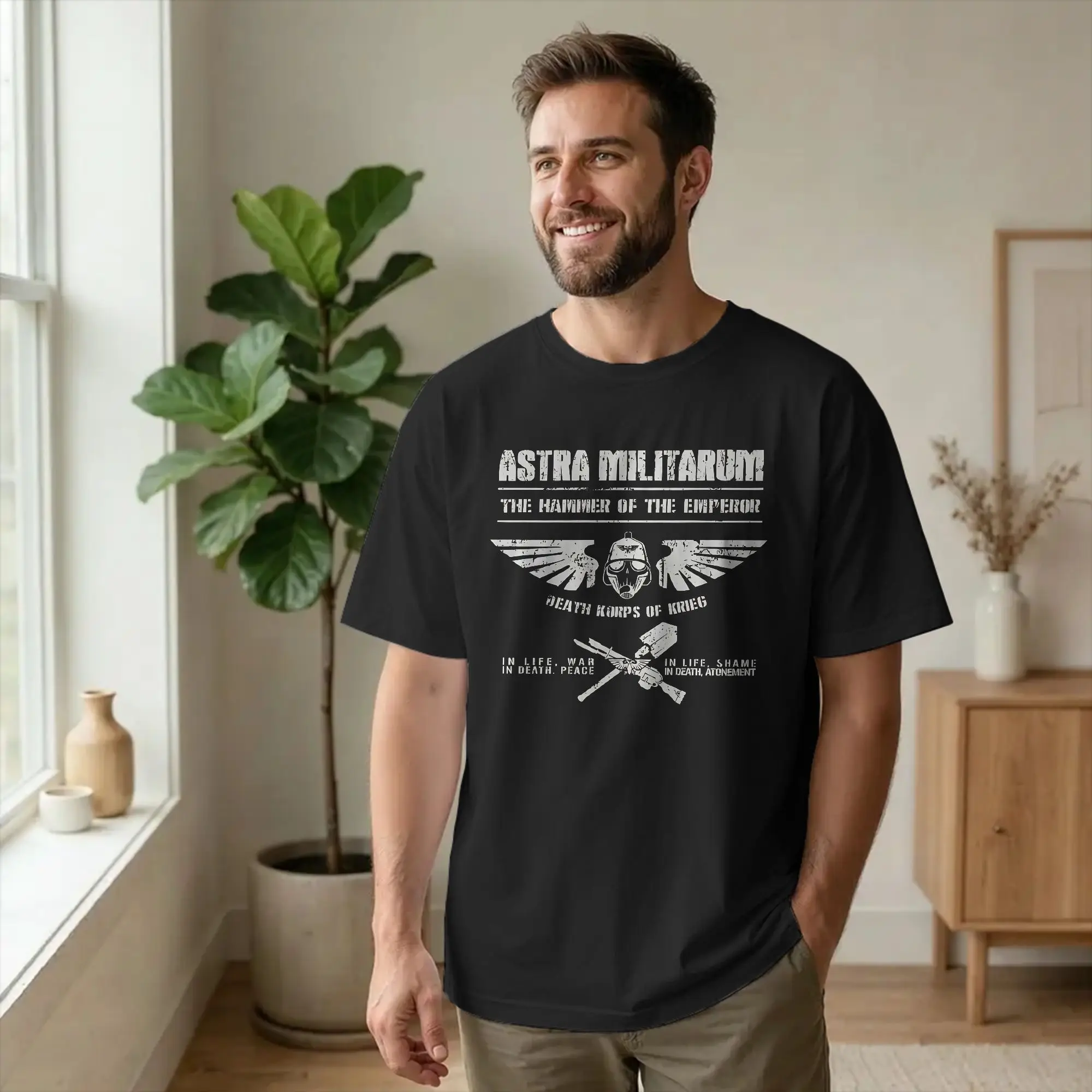 Men's T-Shirt 40K Death Korps of Krieg Hammer Novelty Cotton Tee Shirt Short Sleeve Emblem T Shirt Crew Neck merch Big Size