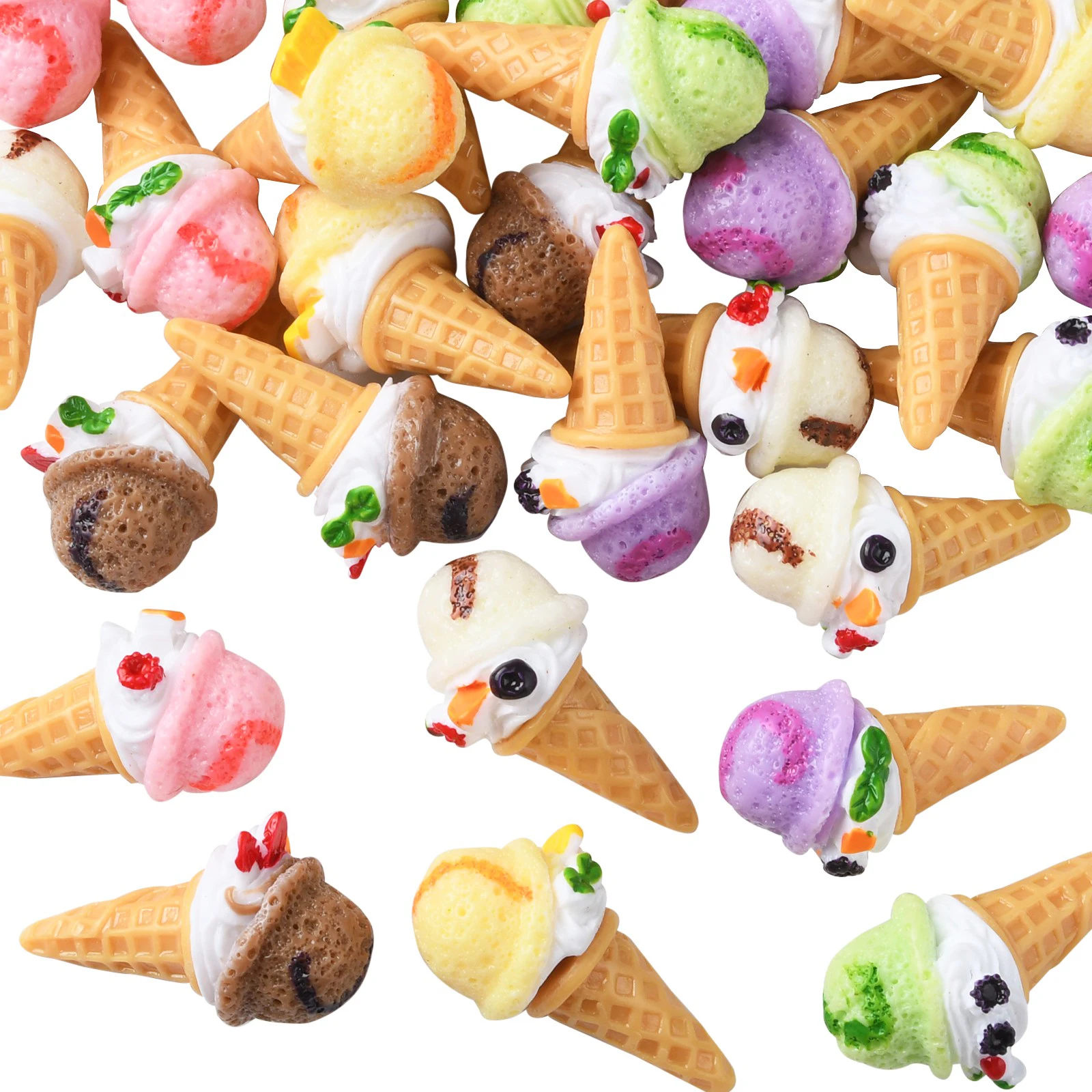 

30Pcs 6 Styles No Hole Ice Cream Flatback Beads Imitation Summer Food Cabochons 3D Ice Cream Beads for DIY Jewelry Making