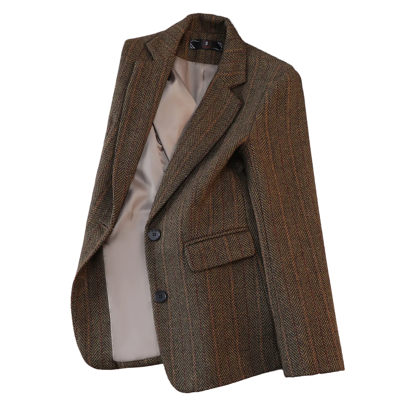 New Autumn Winter Vintage Herringbone Woolen Blazer Women Coat Korean Ladies Office Formal Suit Jacket Female Outerwear Tops