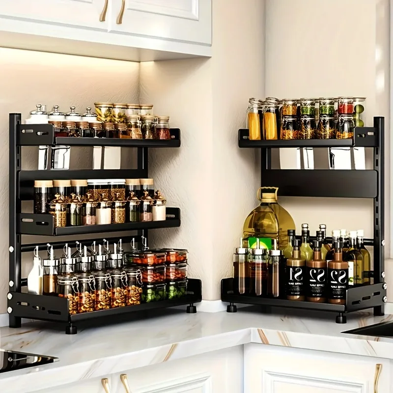 Versátil Estante de 2 Niveles de Acero al Carbono para Especias y Utensilios - Almacenamiento Imprescindible para la Encimera de la Cocina y Organización del Escritorio
