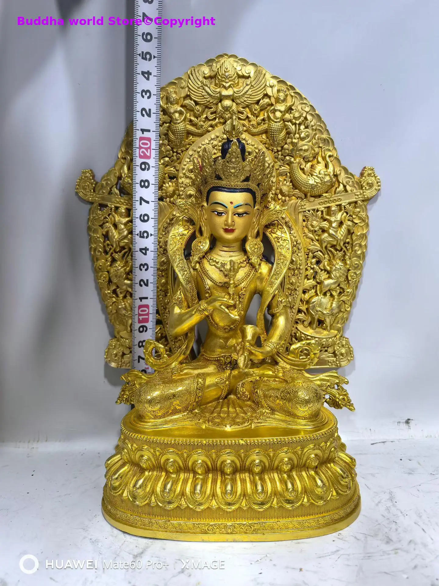 50% OFF Wholesale gold plating copper Bodhisattva Buddha statue Buddhist  family Temple lama monk Altar worship 25cm large