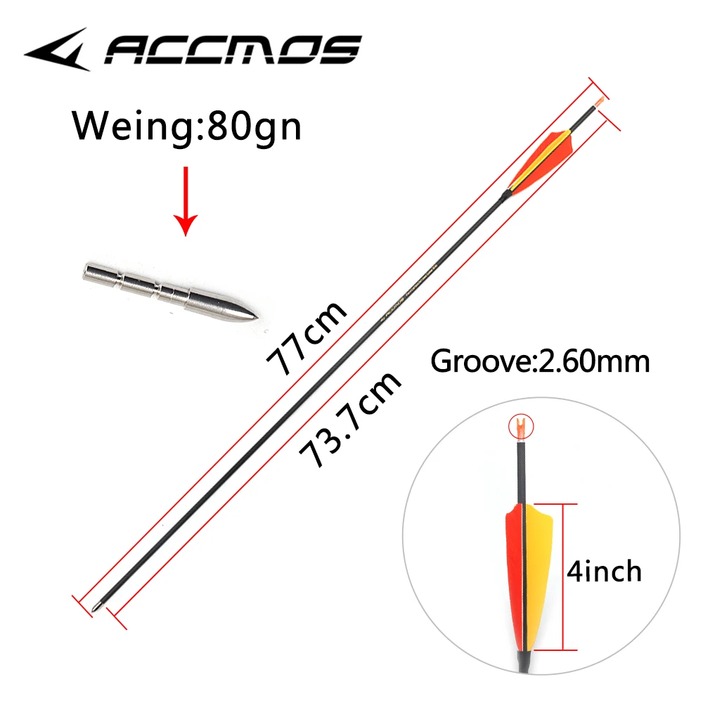 28-31in Pure Carbon Arrow ID 4.2mm Spine250 300 400 500 600 700 800 900 1000 with 4\