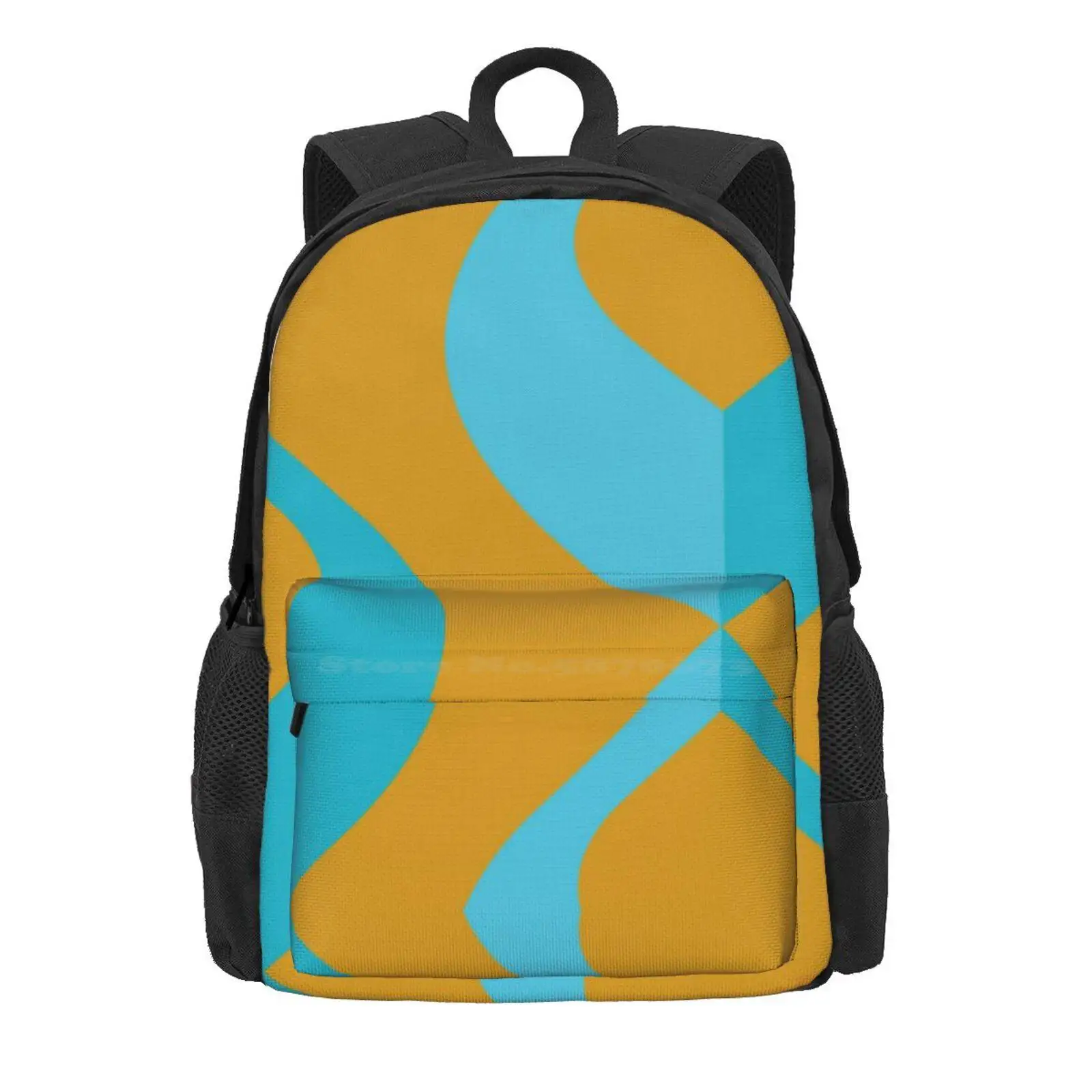 Aqua Peacock Feather Abstract Art Hot Sale Schoolbag Backpack Fashion Bags Diamond Aqua Blue Mustard Yellow Pattern Peacock