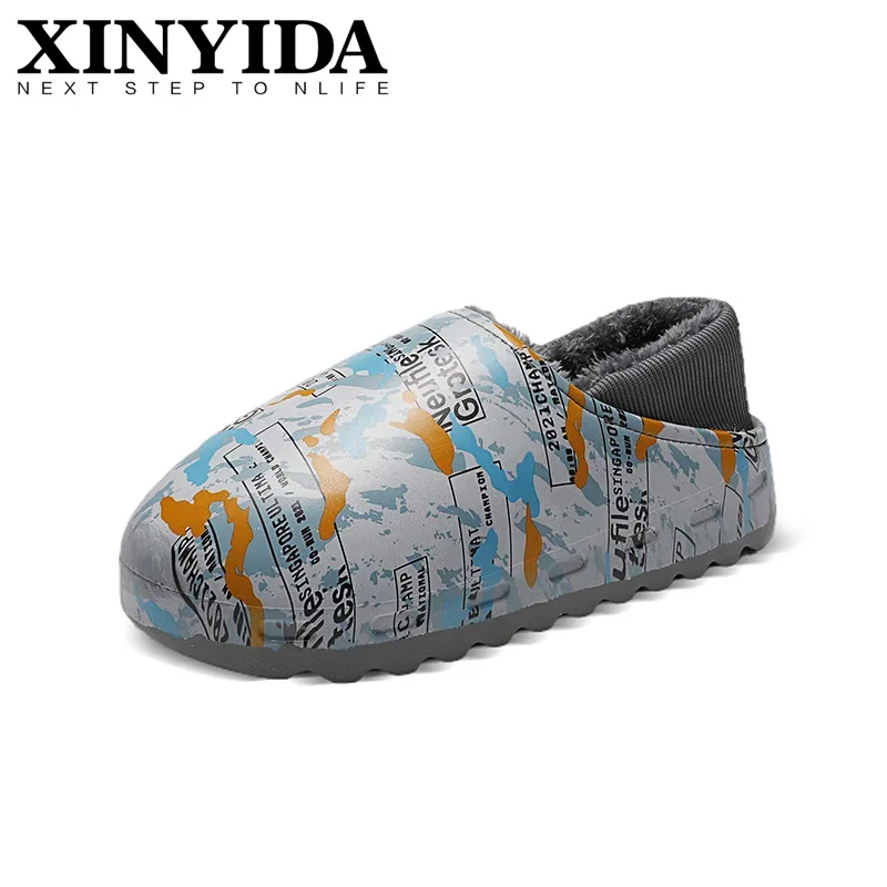 New Arrival Winter Men's YZY Fur Slides Slip On Keep Warm Cotton Slippers Lightweight Men Slippers With Fur Plus Size 39-46