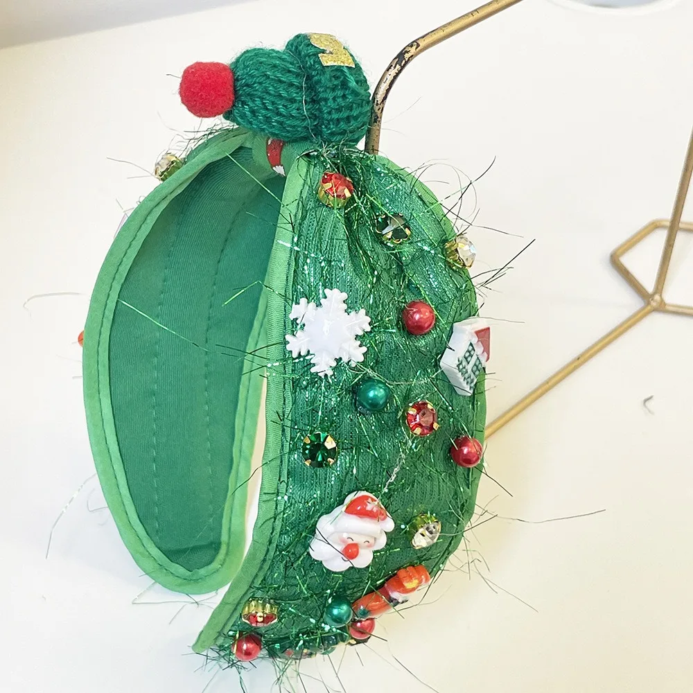

Wide Edge Christmas Hairband Hair Jewelry Fashion Rhinestone Knot Headband Red Green Headwear Pearl Beads Hair Band Holiday