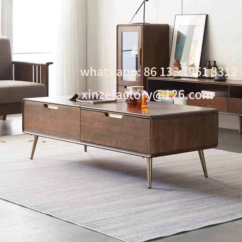 

Customizable All solid wood lifting coffee modern simple living room small apartment walnut kung fu tea table