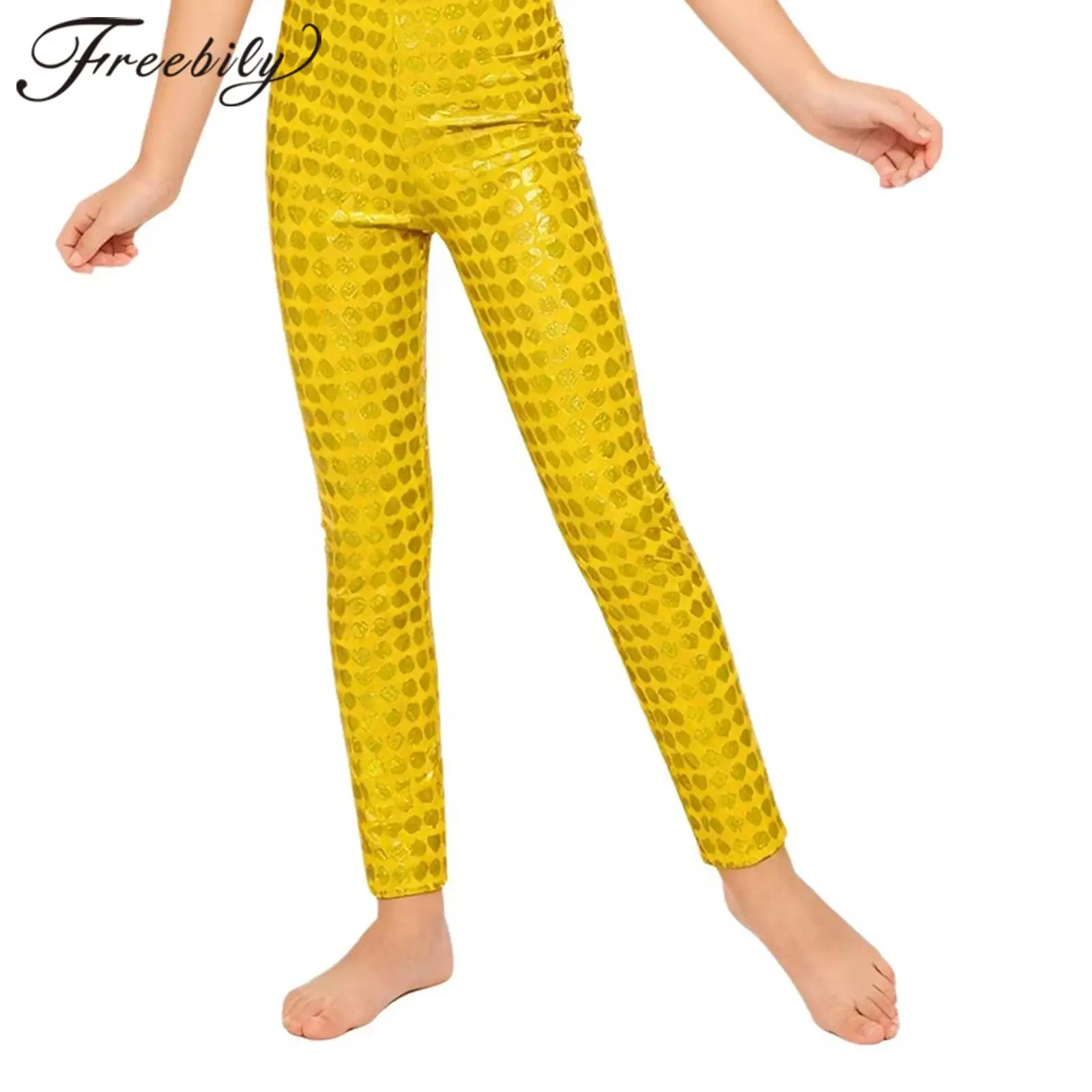 Children's Disco Hip Hop Outfit Shiny Skinny Pants Boy Girls Metallic Leggings Music Festival Jazz Dance Costume Kids Streetwear