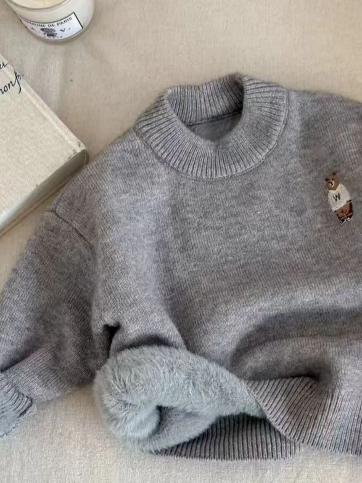 

Thiened Fce Warm Sli Kids Sweater round Ne Knitted Winter New Arrival ex Comfortable One-Piece Velvet 6