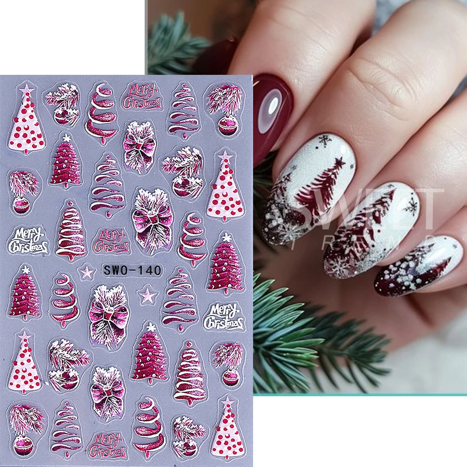 2 pezzi adesivi natalizi per nail art autoadesivi viola albero di natale fiocco lampada palla fiocco di neve decalcomanie per unghie accessori per manicure arredamento
